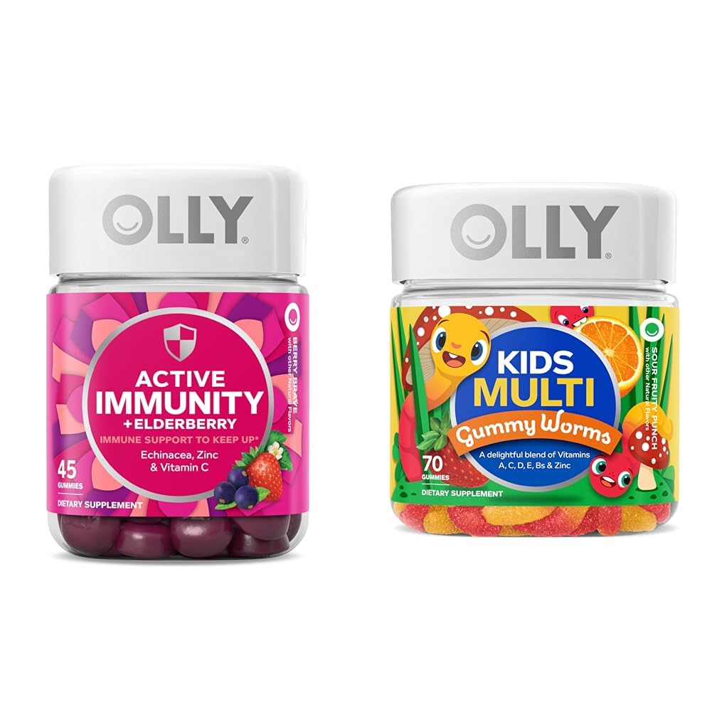 OLLY Gummy Imunidade Ativa+Elderberry 45 Gummies & Kids Multivitamin Gummy Worms 70 Conde