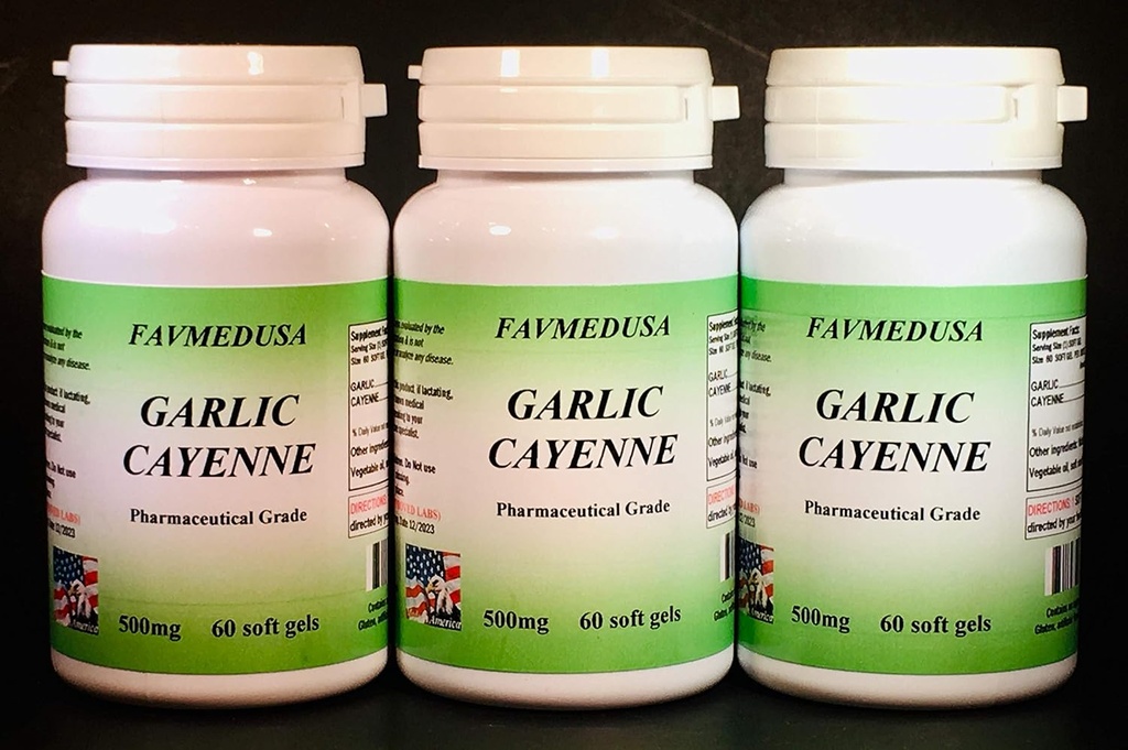 Alho Cayenne, Made in USA - 180 (3x60) softgels