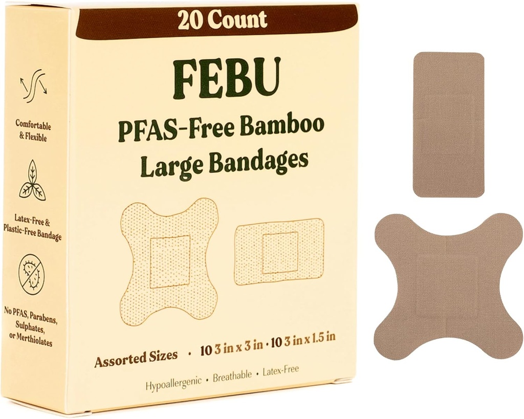 Bandagens Eco-Friendly Big Bamboo FEBU PFAS Free Bandages for Scrapes & Cuts