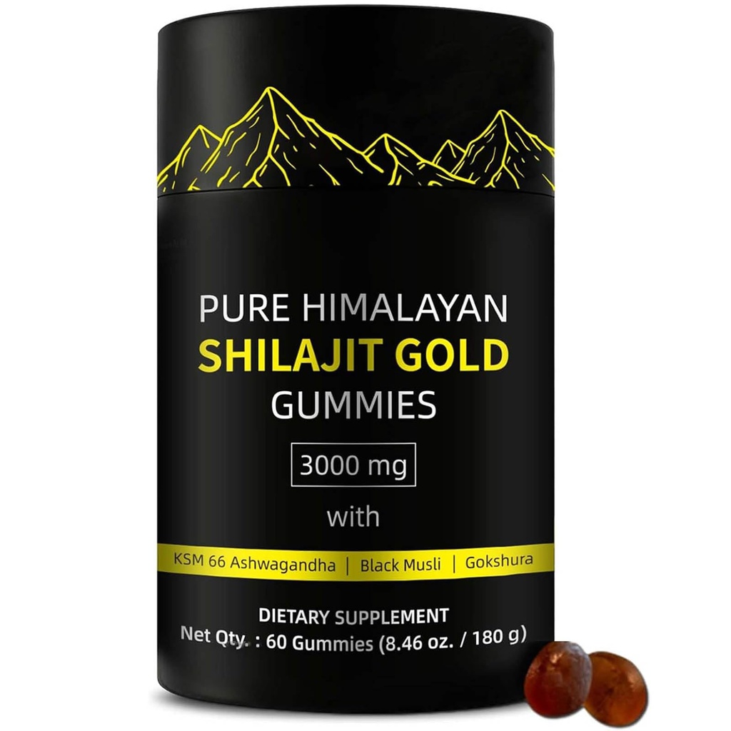 Chicletes de Shilajit □ Gummies Alpha para homens □ Lab Tested I No Added Sugar □ Ashwagandha, Gokshura □ Ácido Fulvico & 85+ Raso Mineral para homens, Mulheres □ Não-GMO □ 60 Gummy