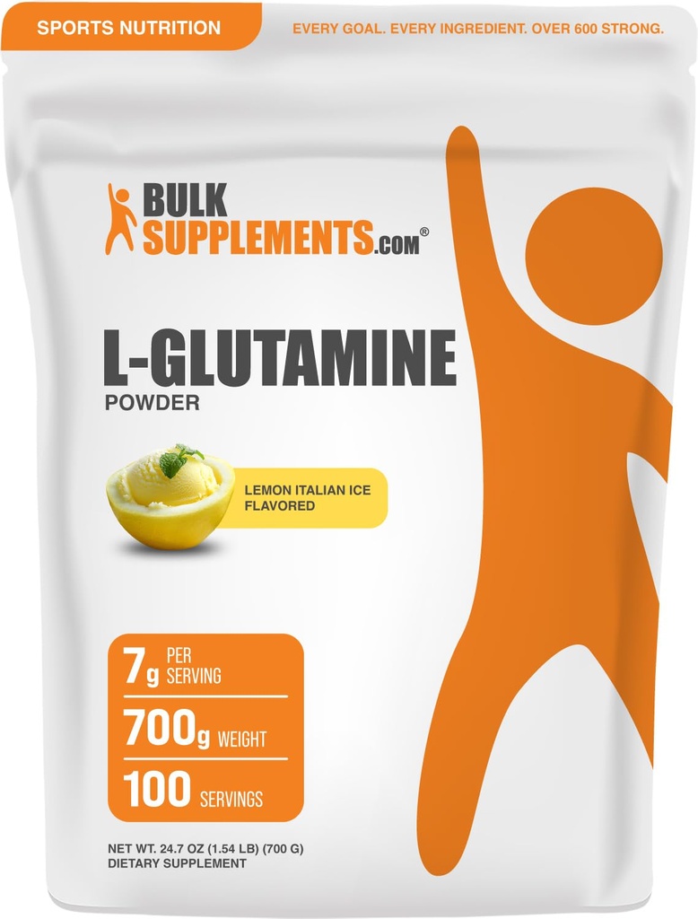 BulkSuplementos.com L-Glutamina em pó - Suplemento de glutamina, Suplemento Aminoácido - Limão sabor de gelo italiano, 7g por serviço, 700g (1,5 lbs) (Pacote de 1)