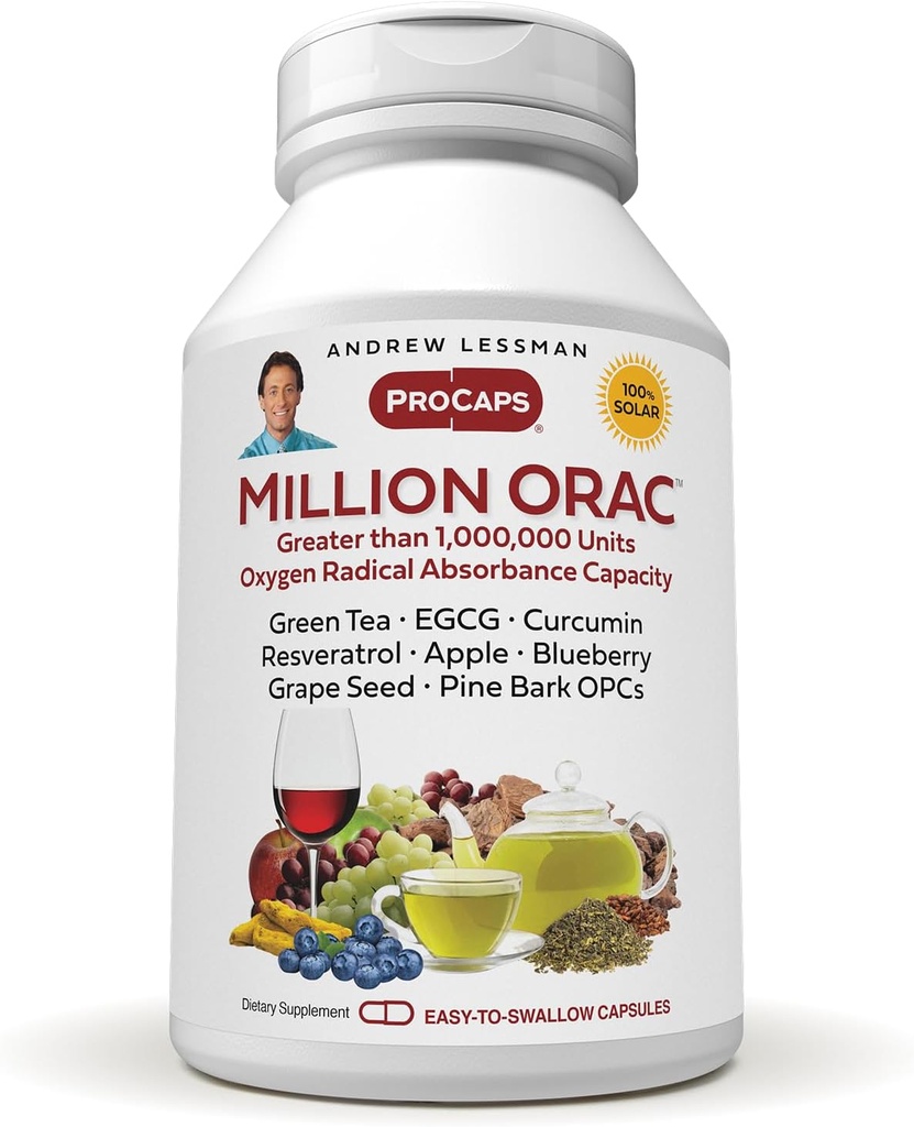 ANDREW LESSMAN Million Orac 240 Cápsulas - Fornece extratos padronizados concentrados baseados em plantas. Poderosos Anti-Oxidantes e Compostos Protectores. Neutraliza Daming Livre-Rádicos, Sem Aditivos
