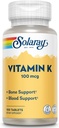 SOLARAY Vitamina K-1 100mcg Estrutura óssea saudável, coagulação do sangue, suporte de síntese de proteínas .