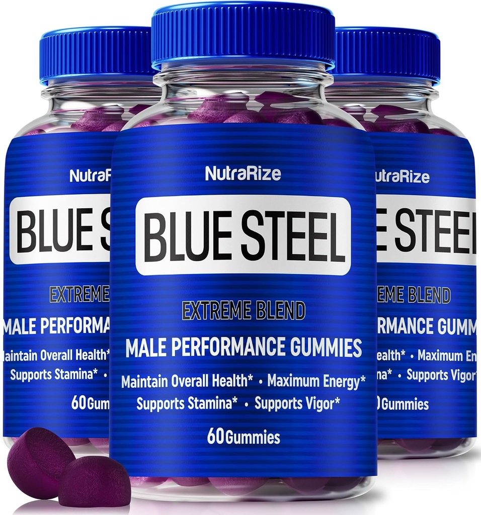(3 Pack) Pastilhas de aço azul para homens, Nutrição diária para aumentar a confiança e saúde geral, Todos os suplementos naturais para apoiar o desempenho pico, Gummy masculino oficial, BlueSteel Comentários (180 Gummies)