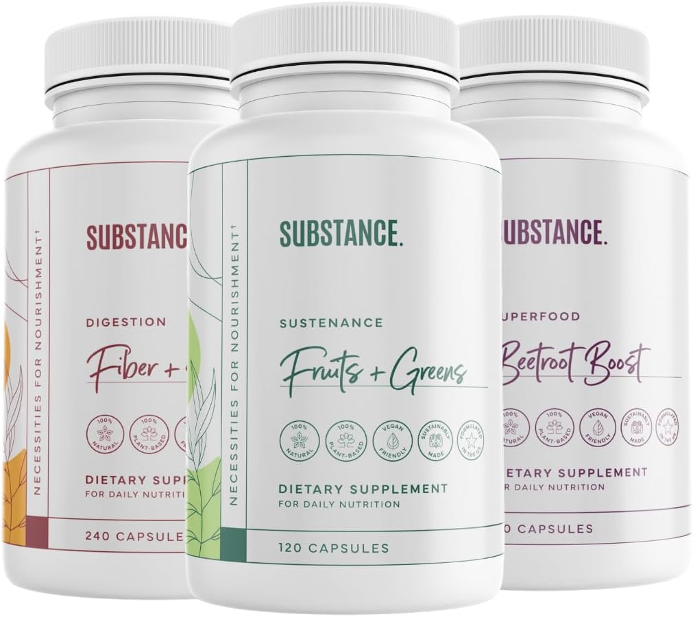 Pacote de 3-Pack Global bem-estar: Sustentação da natureza frutas diárias e legumes (120 Caps) + Fibra & Especiarias (240 Caps) + Beetroot Boost (180 Caps) - EUA Made, Vegan-Friendly
