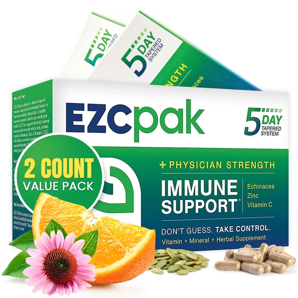 EZC Pak 5-dias Imune Support Booster - Suplemento de suporte imunológico de vitamina, Echinacea, Zinco Vitamina C, Imune Boosters para adultos - Imune Support Vitaminas (Pacote de 2)