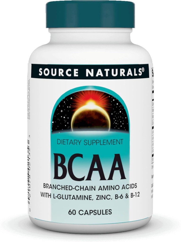 Fonte Naturals BCAA Ranched Chain Amino Acids, Fornece Suporta Sistemas Musculares do Corpo* - 60 Cápsulas