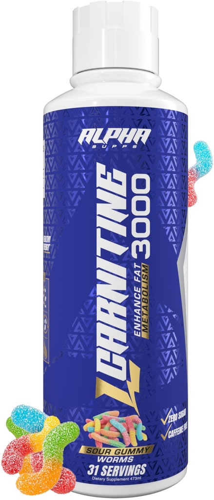 Alpha Supps L Carnitine Liquid 3000 □ Suplemento L-Carnitina sem Estimulante para Homens e Mulheres □ Promoção de energia pré-trabalho & recuperação muscular