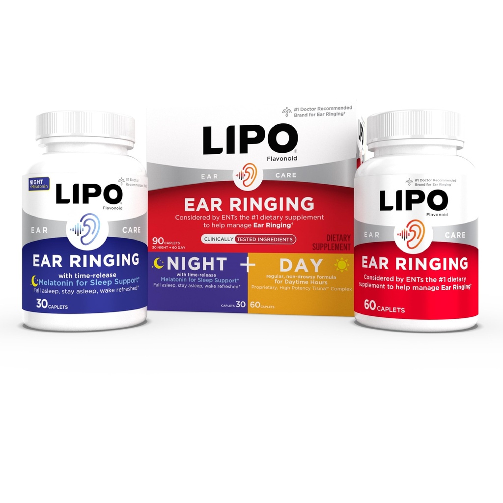 Kit de Combo Lipo Flavonoid Day & Night, Alívio de zumbido para Ringing Orelhas, Lipo Flavonoid Plus & Lipo Flavonoid Noite com Melatonina e Vitamina C, 90 Caplets