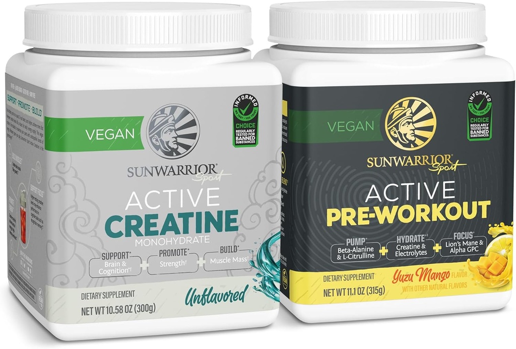 Ativo Pré-treino Hydration Mistura & Creatina Mono-hidratado em pó conjunto e salvar não-GMO Soja Dairy Filler & Gluten Free (60 Servings Unflavored Creatine, 30 Servings Yuzu Mango Pre Treinout)