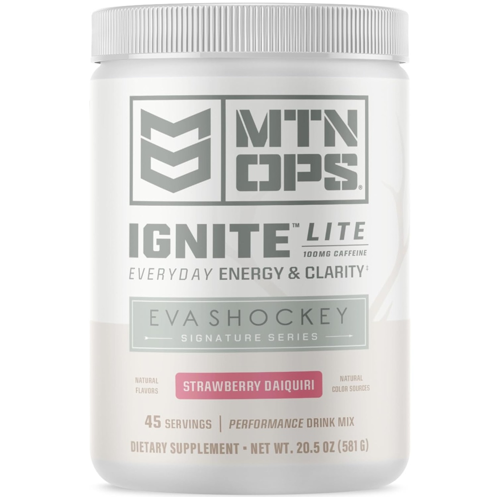 MTN OPS Ignite Lite Energia Beber Pó Gluten Free Nitric Oxide Supplement Drink Mix, L Arginina, L Citrulina, Cafeína e Nootropic Sugar Free Drink Mix, 45 Servings, Strawberry Daiquiri Flavor por Eva Shockey