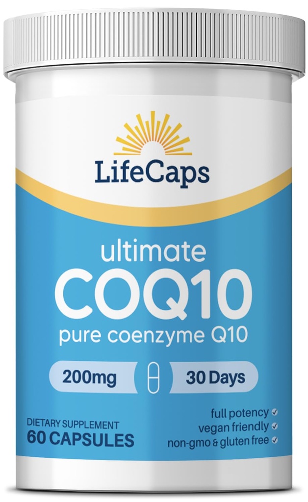 LifeCaps CoQ10 200mg - Ultimate CoQ10 - Ultra alta absorção Q10 Suplementos - 60 Contagem
