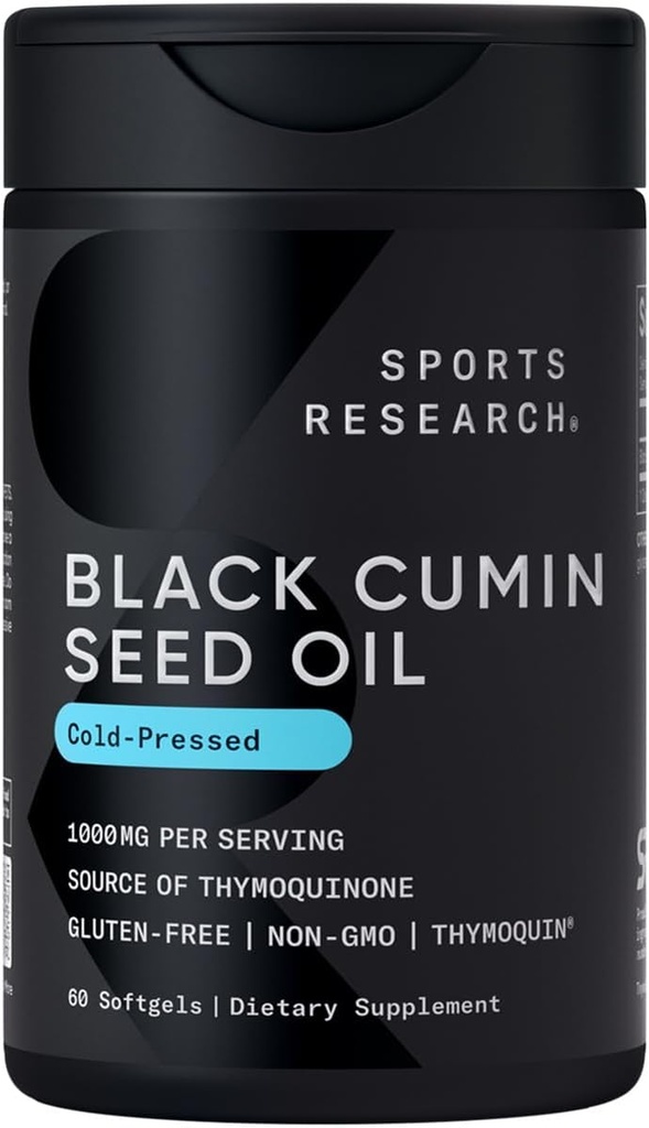 Pesquisa Esportes Black Seed Oil 1000mg □ Frio Pressionado Nigella Sativa Oil com 3% de timoquinona □ Não-GMO, Suplemento sem glúten - 60 líquidos Softgels para adultos