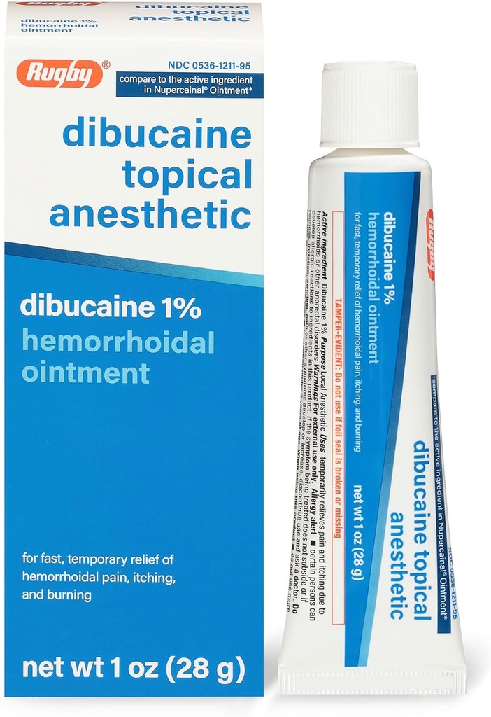 Rugby Dibucaína tópica Anestesia 1% Hemorroid Pomada - Creme de alívio da dor para coceira e queima, Tratamento de hemorroidas, Anti Comichão Creme 1 Oz (1 embalagem)