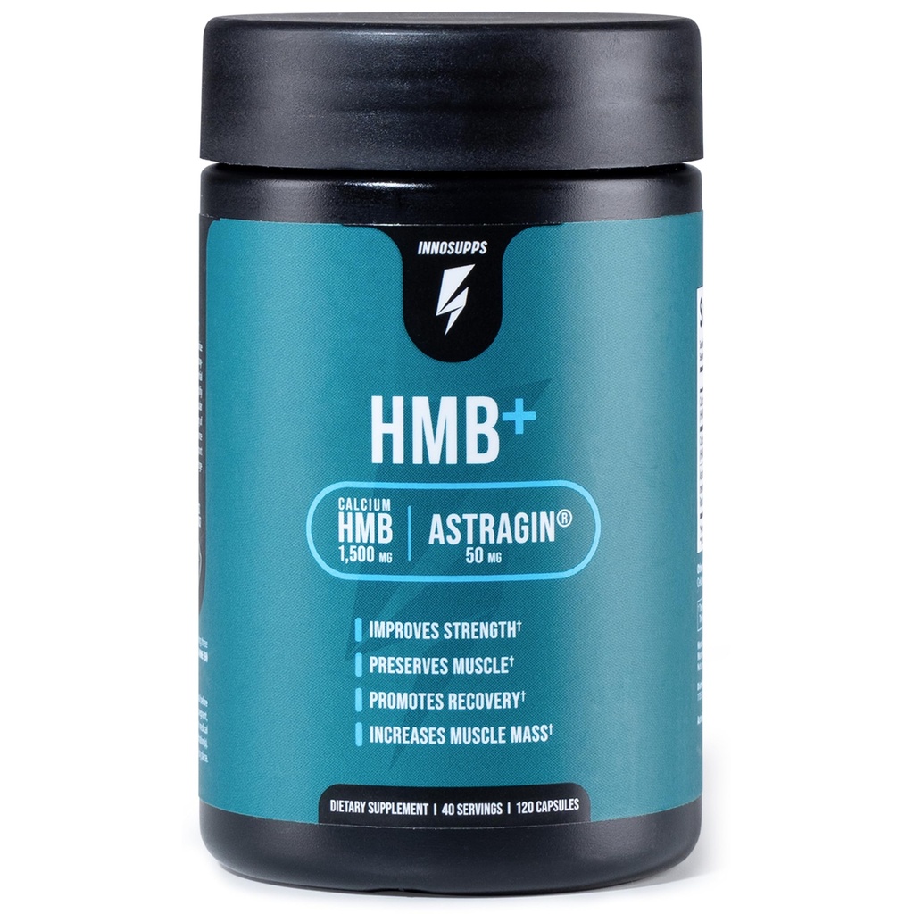 InnoSupps HMB+ 1500mg HMB (Beta-Hydroxy Metilbutirato) & 50mg Astragin □ Absorção melhorada, preserva o músculo, promove a recuperação, aumenta a massa muscular magra □ Gluten Free - 120 Cápsulas Veggie