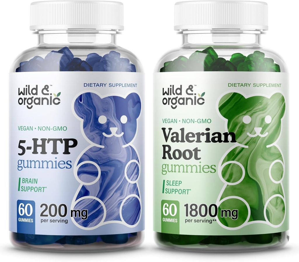 Gummies 5HTP selvagens e orgânicos e gomas de raiz valeriana 60 contagem