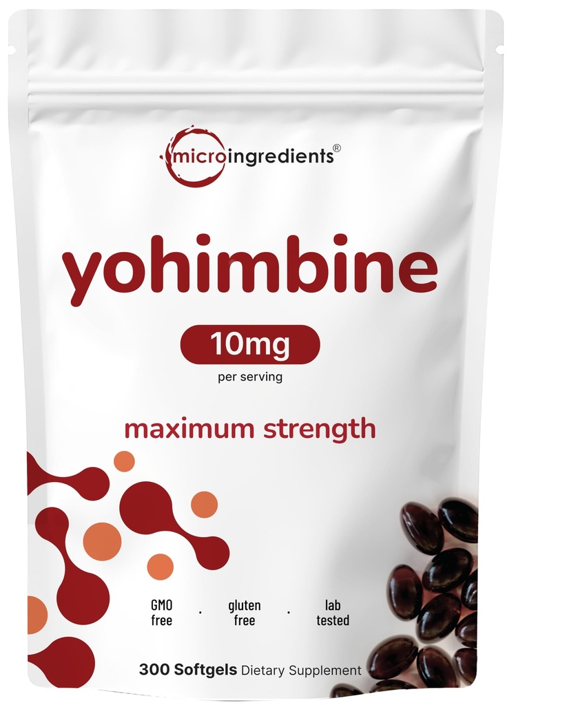 Suplementos de Yohimbine de dupla força para homens e mulheres, 10mg por serviço, 300 Softgels, Yohimbine HCL com óleo de semente de girassol virgem para melhor absorção, apoia a produção de energia, Africano cru