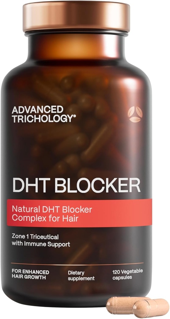 Advanced Trichology DHT Blocker - Suplemento de crescimento do cabelo para Thinning Genético para Homens e Mulheres * Aprovado * pela American Hair Loss Association - 120 Conde (Pacote de 1)