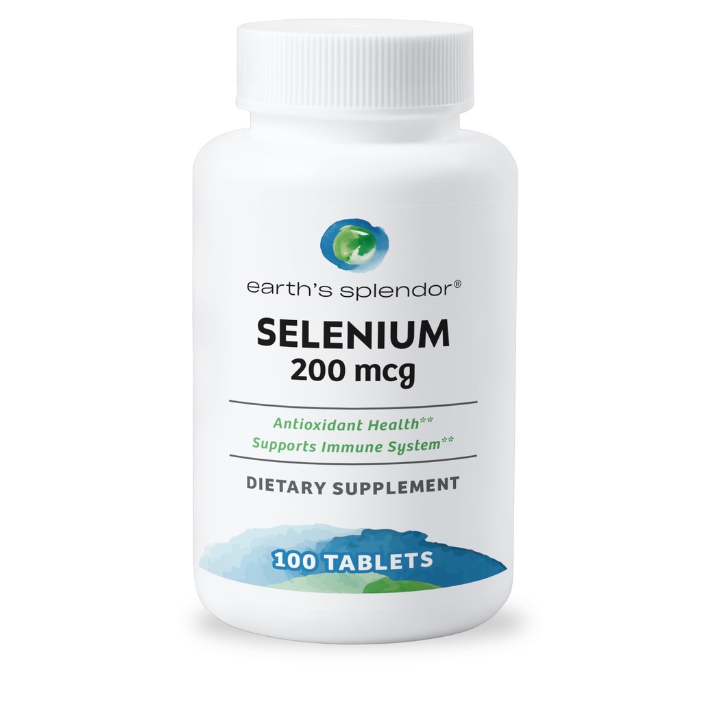 Esplendor da Terra Selenium 200 mcg Suplemento para Homens e Mulheres, Apoio à Saúde Antioxidante e Sistema Imune (100 comprimidos, 3 + Mês de Fornecimento)