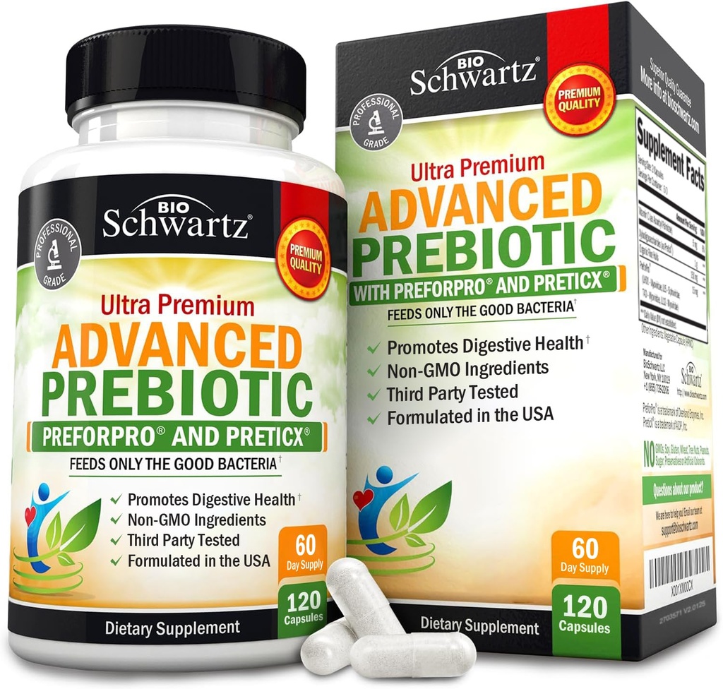 Prebióticos avançados para a saúde digestiva - Suplemento de saúde gut de ação rápida com prebióticos clinicamente validados para mulheres e homens para saudável Gut Flora Bloating & Imune Support - 2 Month Supply