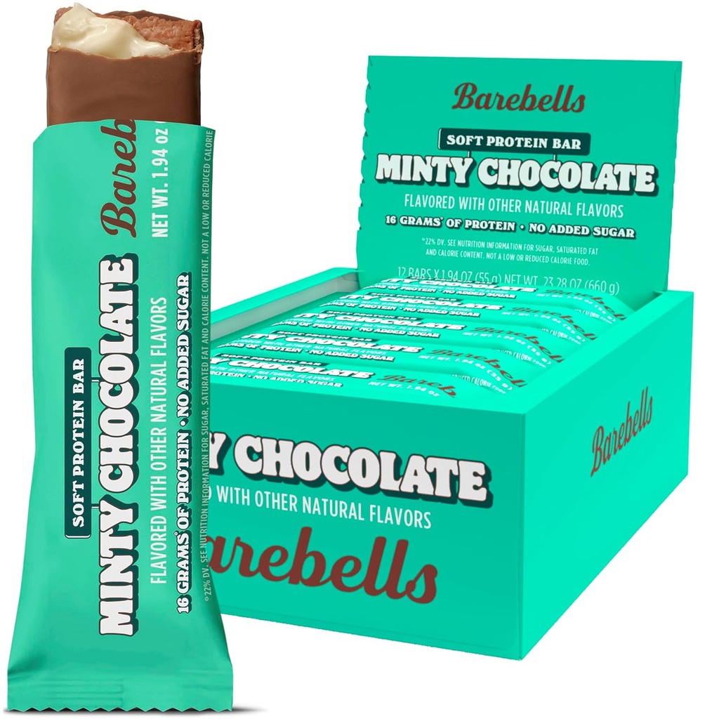 Barrinhas de proteína macia Barrinhas, Chocolate de hortelã - 12 Count, 16g Alta Protein Treats - Chocolate Nutrition Bar com 1g Total Sugars - On The Go Café da manhã ou pós-treino