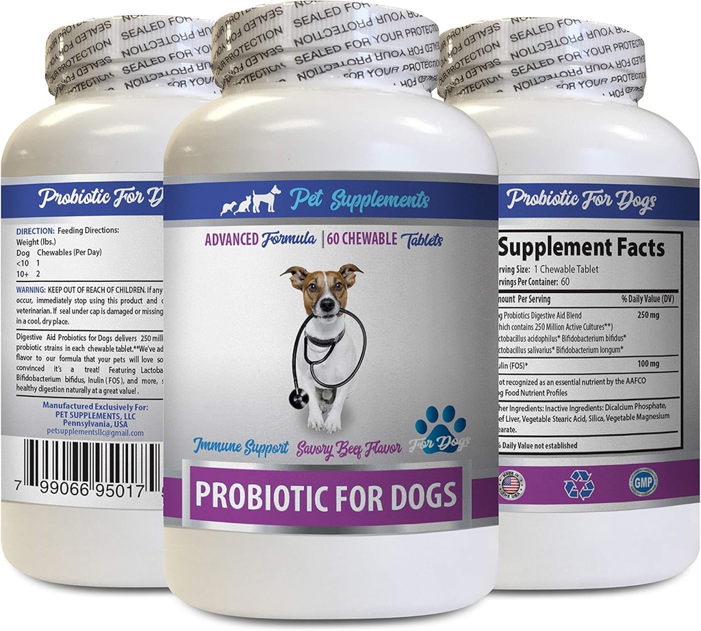 Defesa Digestiva para Cães - PROBIOTICS para Cães - Gut saudável - Stop Gas Diarreia e mau hálito - Digestive Boost - Dog probióticos mastigáveis Orgânico - 1 garrafa (60 Doces)