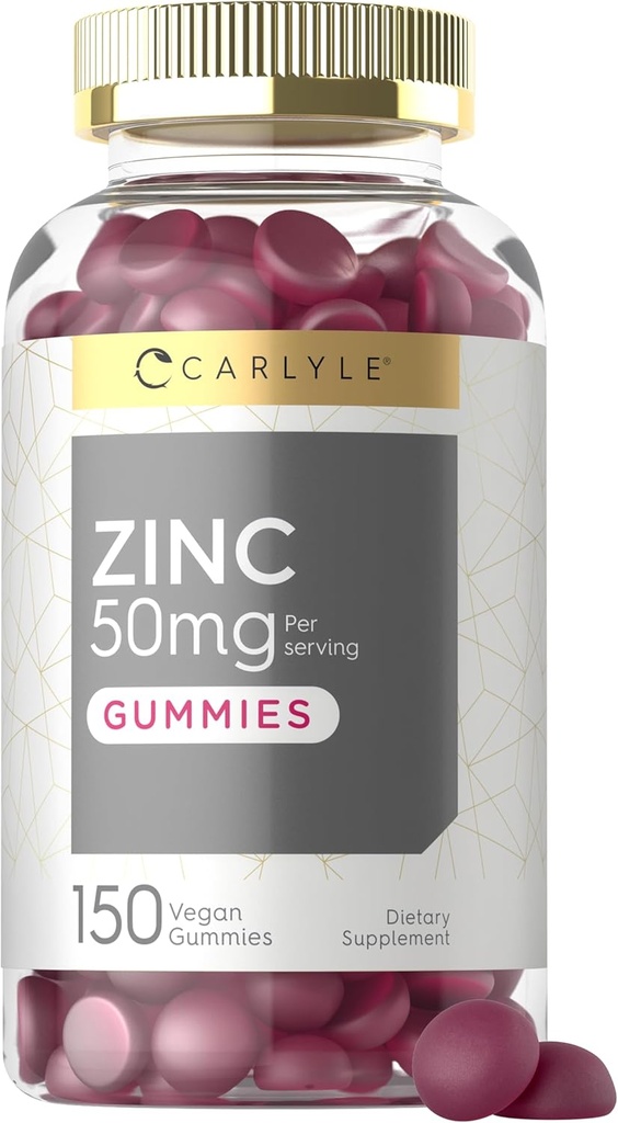 Carlyle Zinc 50mg Gummies □ 150 Contagem Vegan, Não-GMO e Gluten Free Formula