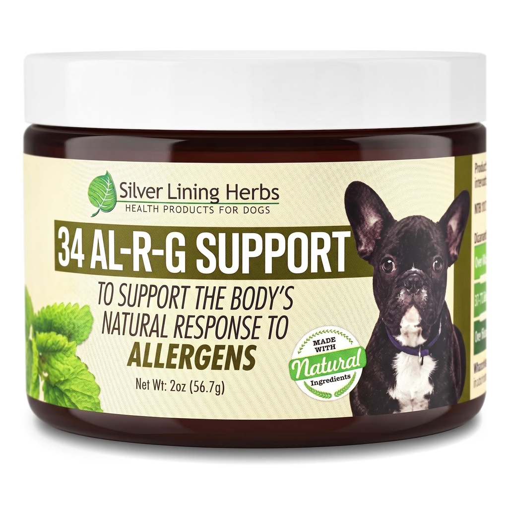 Silver Lining Herbs 34 Canine Al-R-G - Suplemento de Alergia Herbal para Cães - Suporte de Alergia Natural para Cães - Impulsiona a Resposta Saudável, Normal e Natural para Cães - 2 Ounce Jar