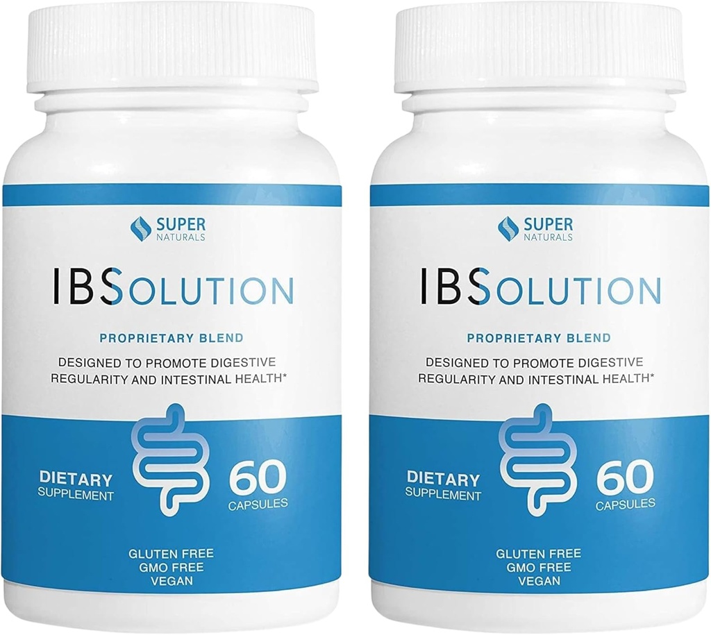 IBSoluição - Suplemento de Saúde Digestiva, Gás, Bloating, Diarréia, Resgate de Obstipação, Dor abdominal, Com Psyllium, Promova a Regularidade, Suporta a Saúde Gut, Made in USA - 60 Cápsulas Vegan, 2-Pack