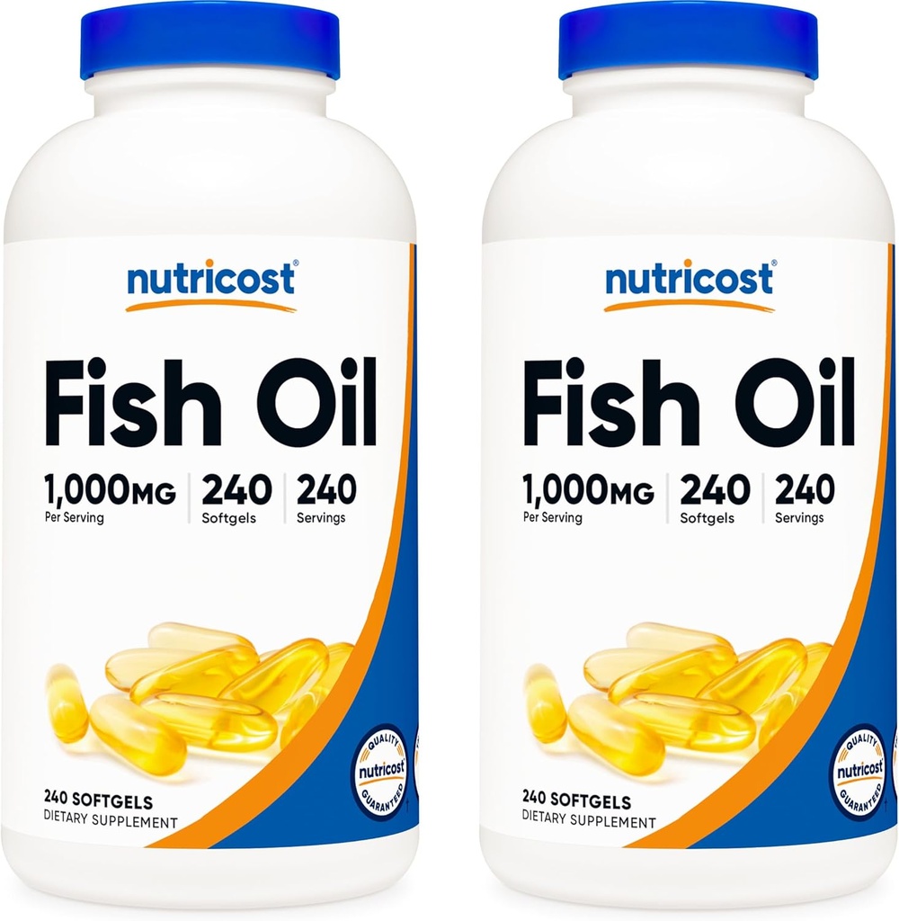 Óleo de peixe nutricosto 1000mg (560mg de Omega-3), 240 Softgels (2 garrafas)
