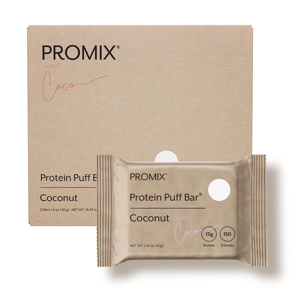ProMix Nutrition Protein Puff Bares - Coco - Marshmallow Crispy Treat - grande degustação e saudável no lanche Go - alta proteína e baixa caloria - livre de glúten, soja, & milho - 12 Bares