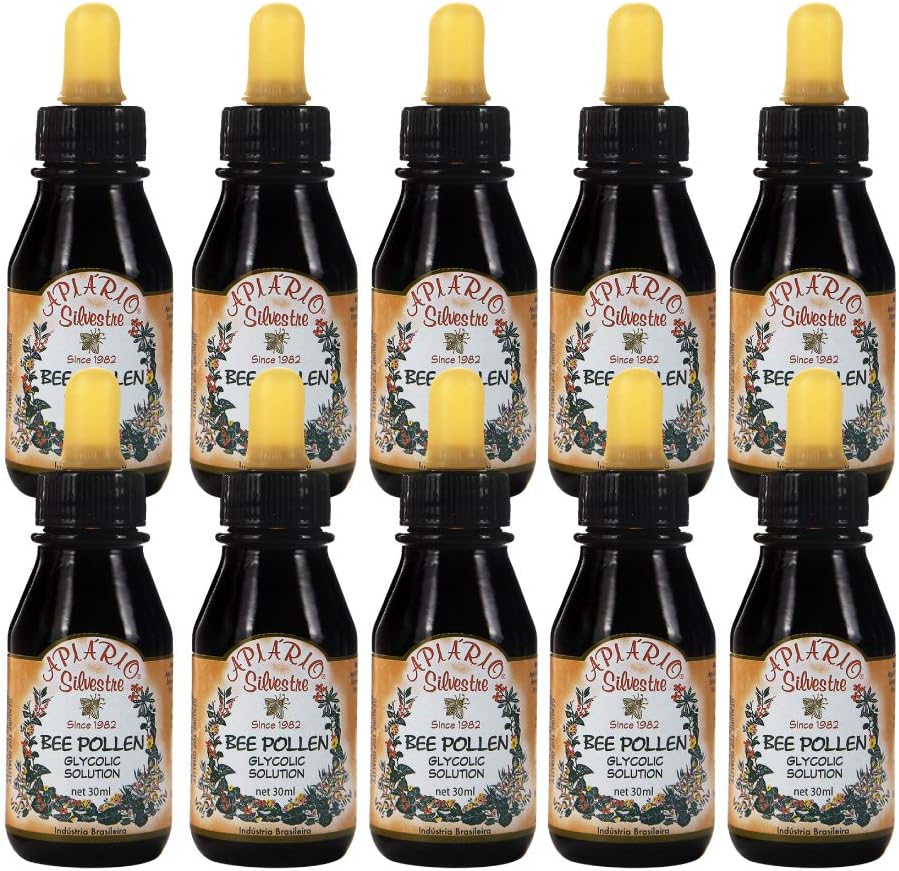 10 Garrafas de Apiario Silvestre Brasileiro Polen Extrato Líquido Glicolico -Não Alcoólico, Cera Livre