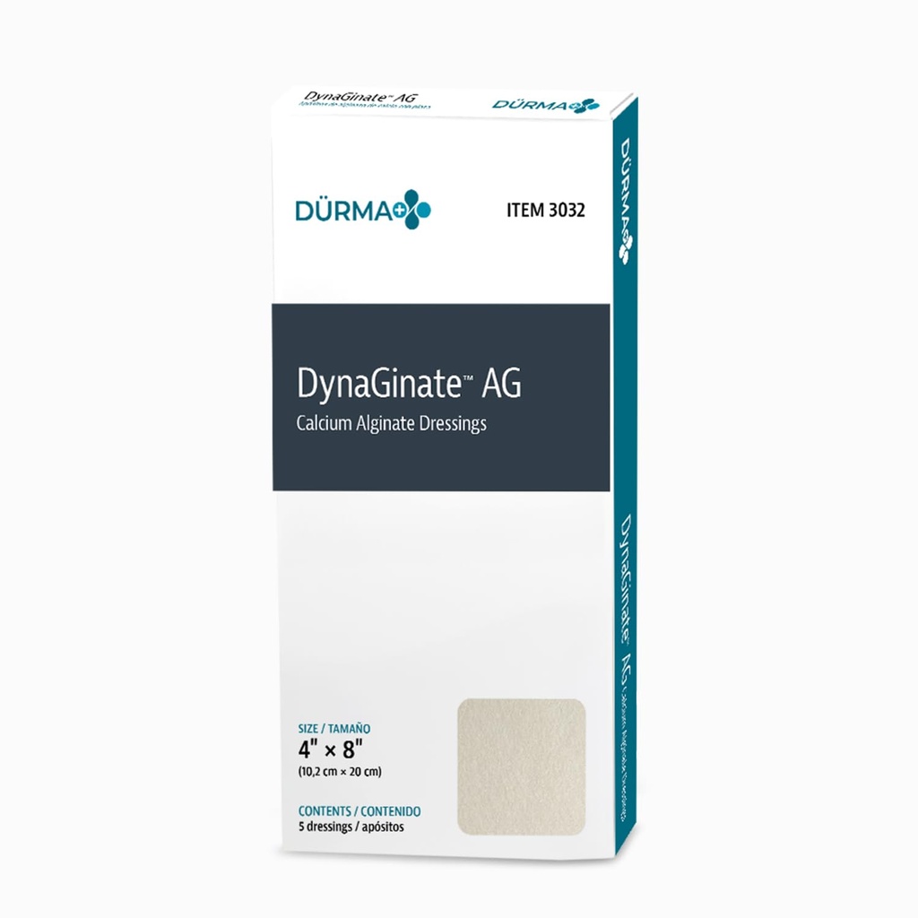 Dynarex DynaGinate AG Prata Alginate Alginate Dressings - 4"x8", Alginate Alginate Alund Dressing com Íons de Prata, 1 caso de 50 DynaGinate AG Dressings - 4"x8" - 1 caixa de 5