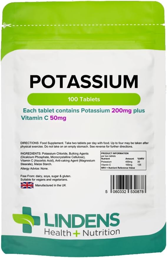Potássio, 100 comprimidos, 200mg, Pressão arterial, Cãimbra