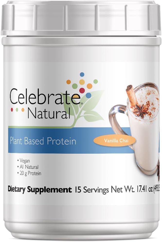 Celebrar Vitaminas Vegan Protein Powder - All Natural Plant Based Protein Shake Mix - 20g Pea Protein & 3g Fibra, para cirurgia pós-bariátrica - Vanilla Chai (15 Servings)