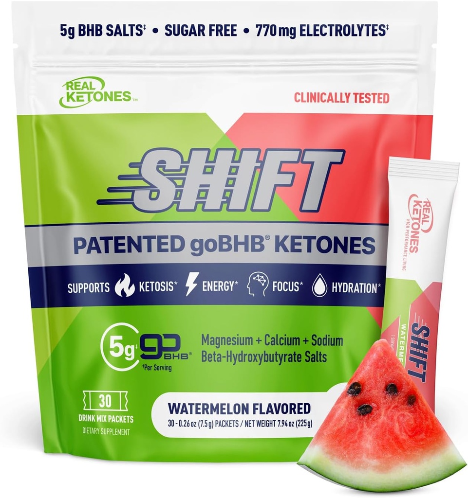 Real Ketones BHB Exógenos Ketones Bebida Mix Packets Keto Electrolytes Powder Packets No Sugar with 4 Main Fashing Electrolytes Plus Hydrating Patented Keto BHB - 30 Count Watermelon