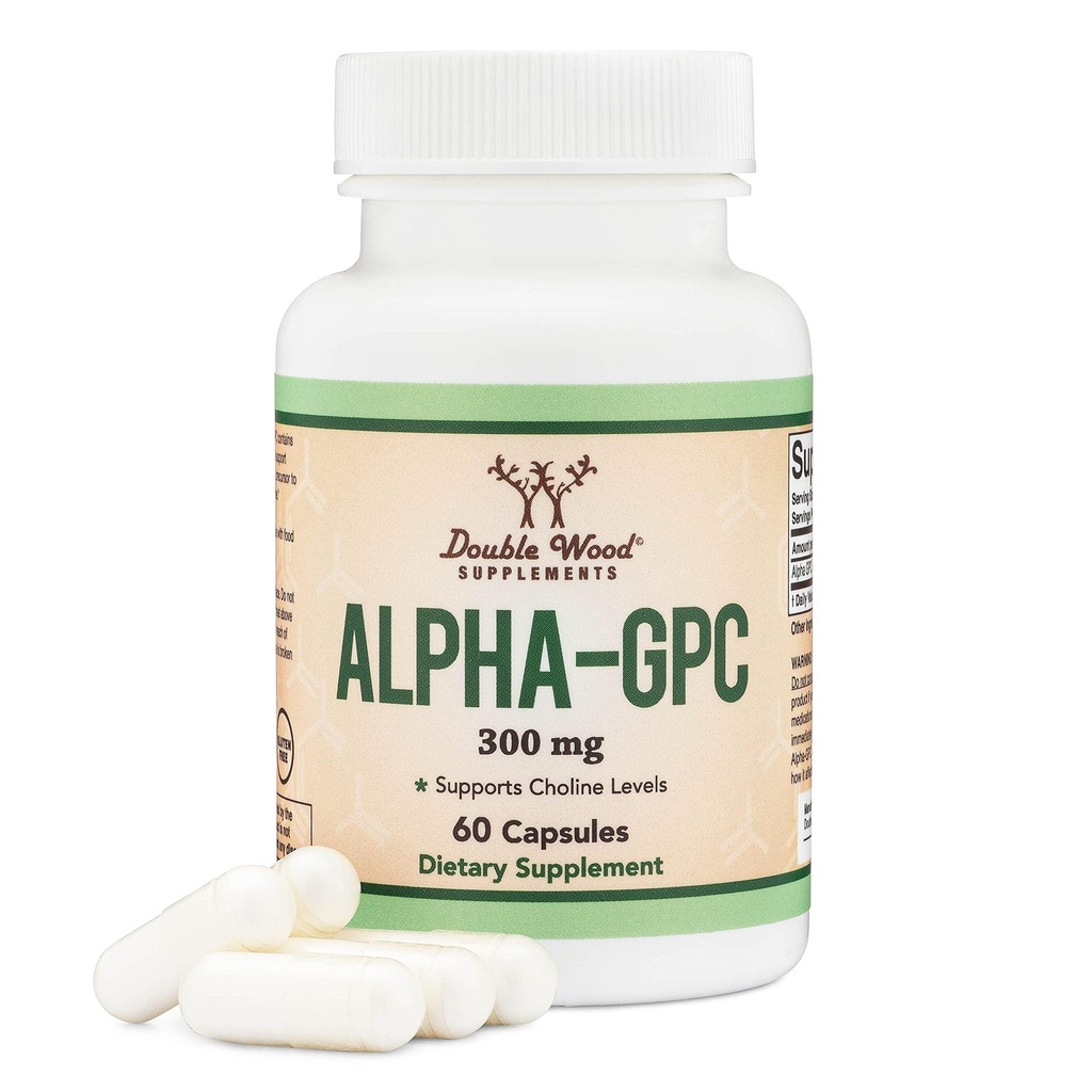 Alpha GPC Choline Brain Supplement for Acetilcolina (60 Count, 600mg Servings) Advanced Memory Formula, Focus and Brain Support, Focus Supplement (Fabricado nos EUA) by Double Wood