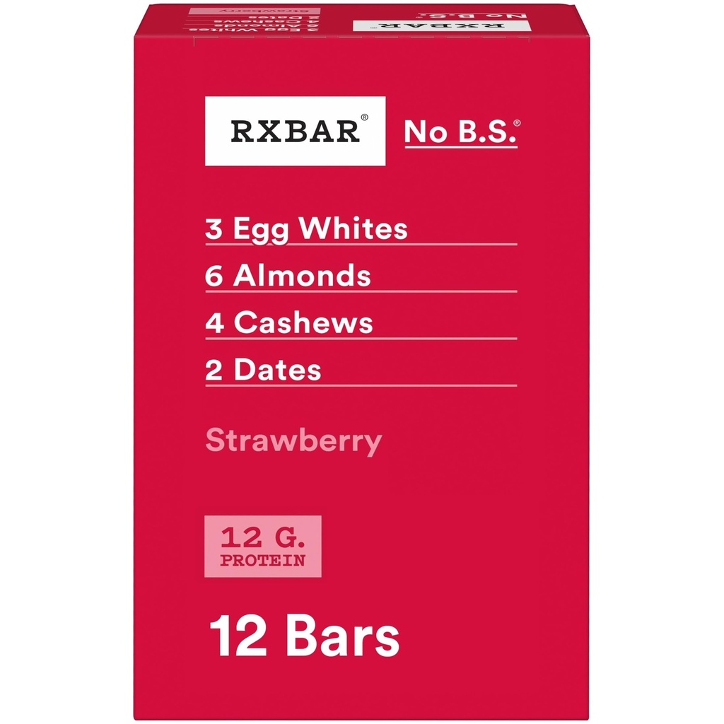RXBAR Protein Bars, 12g Protein, Gluten Free Snacks, Morangueiro, Caixa de 22 onças (12 bars)