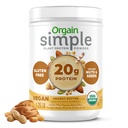 Orgain orgânico simples Vegan proteína pó, manteiga de amendoim - 20g proteína baseada planta, Com menos ingredientes, Sem adoçantes artificiais, Sem glúten, Sem leite ou Lactose, 1,25 lb (Packaging maio Vary)