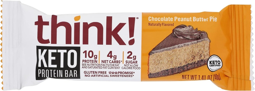 Pensa! Barras de proteína, Snacks de proteína alta, Sem glúten, Sugar Free Energy Bar com isolado proteína Whey, Chocolate torta de manteiga de amendoim, barras de nutrição sem adoçantes artificiais, Keto, 1.41 Oz (Pack of 10)