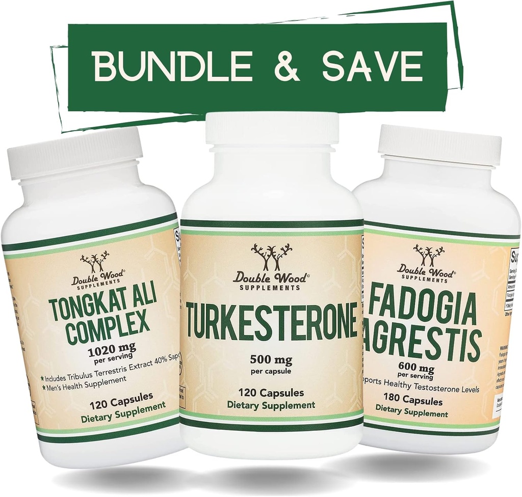 Suplementos de madeira dupla Tongkat Ali, Fadogia Agrestis e Turkesterone Bundle - Ultimate Male Health Bundle para suporte a desempenho atlético