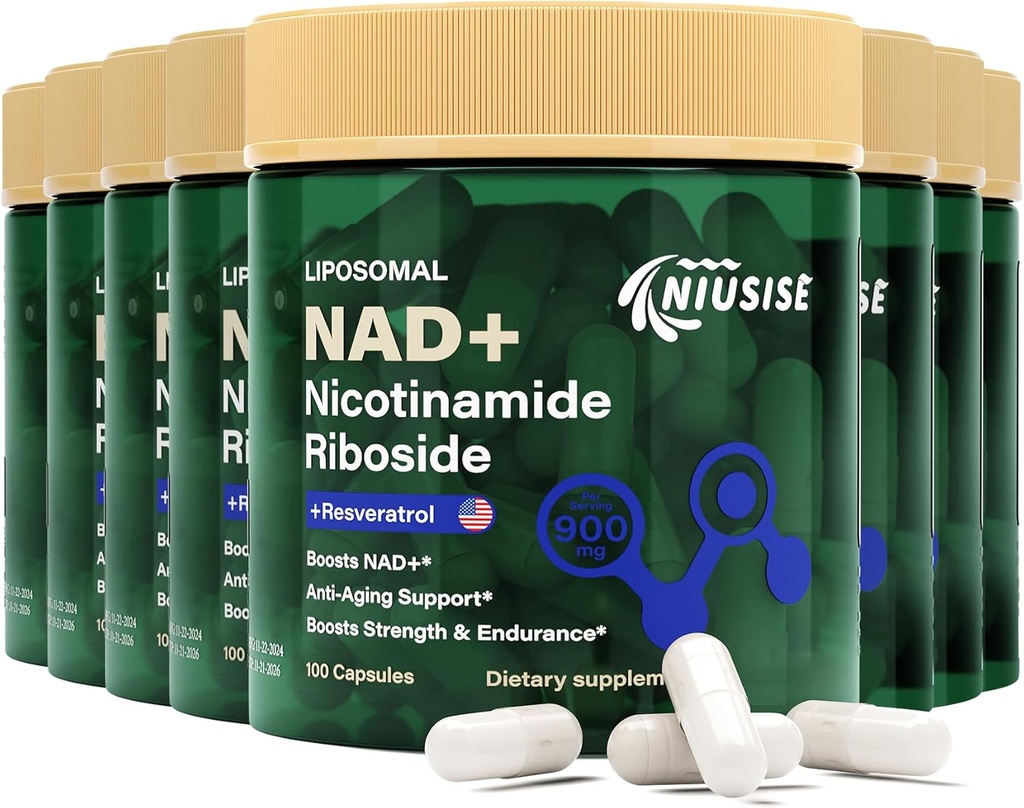 NAD Supplement, NAD Nicotinamida Riboside 900 Mg para homens e mulheres, NAD lipossomal+ Suplemento com Nicotinamida Riboside, Resveratrol e Quercetina, Energia, Boost NAD+, 800 Cápsulas