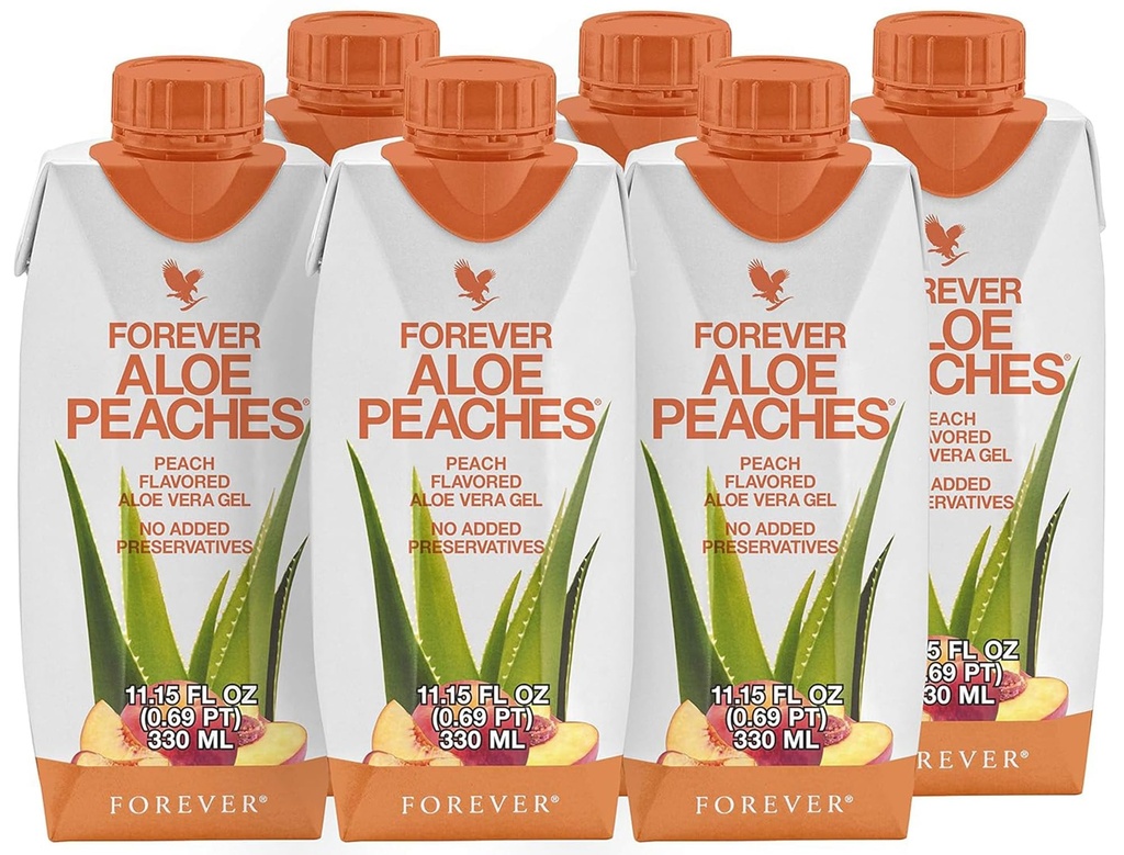 Para sempre Viver - Para Sempre Aloe Peaches - Suporta Digestão, Sistema imunológico, Níveis de energia Sem conservantes, Vegan, Sem glúten - 6 embalagens