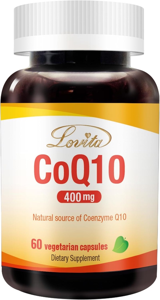 Lovita CoQ10 400mg Suplementos □ Easliy Coenzyme Absorvido Q10 Pó □ Antioxidante Co Q10 Enzima □ Apoiar a saúde do coração Vegan □ 60 Cápsulas