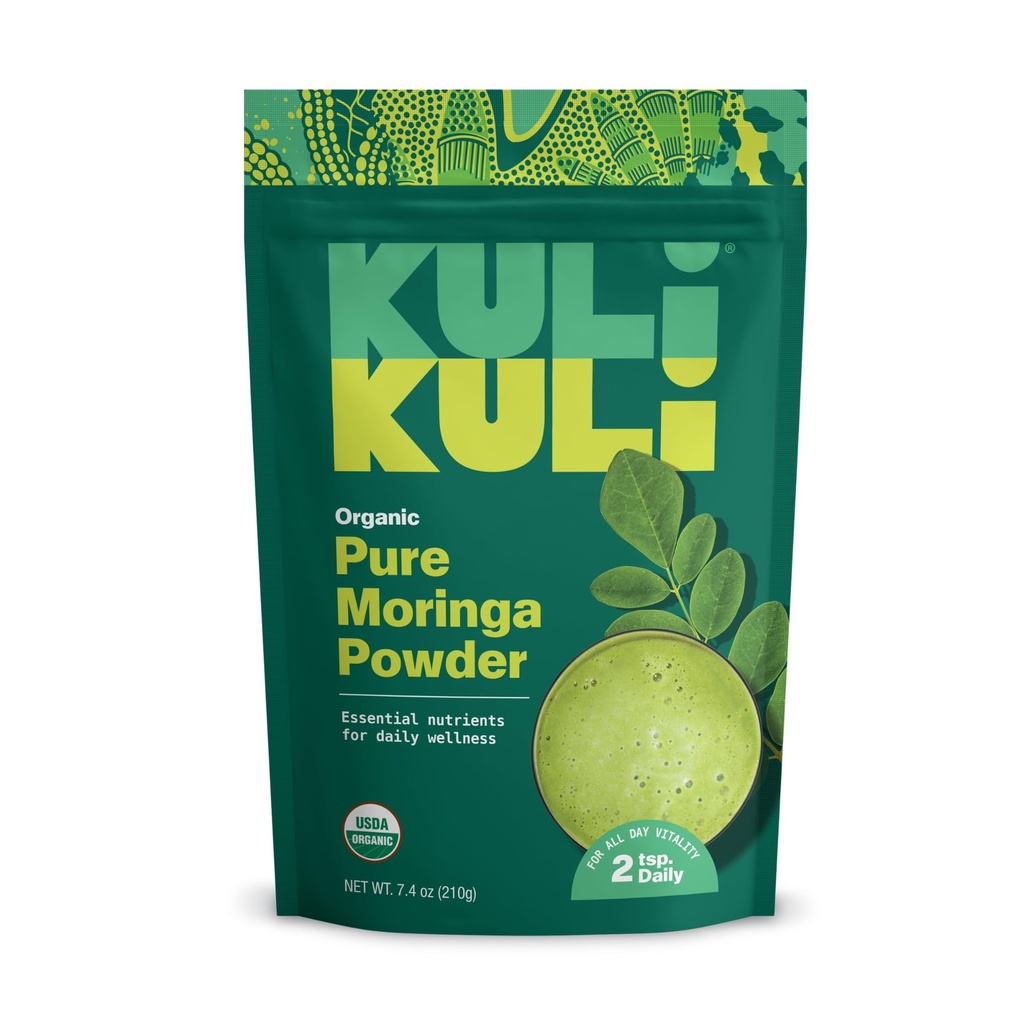 Kuli Kuli Moringa Oleifera Folha Orgânica em pó e smoothie verde, 100% puro USDA Certificado e não-GMO Moringa em pó, ótimo com smoothies, chá e alimentos, 1 embalagem