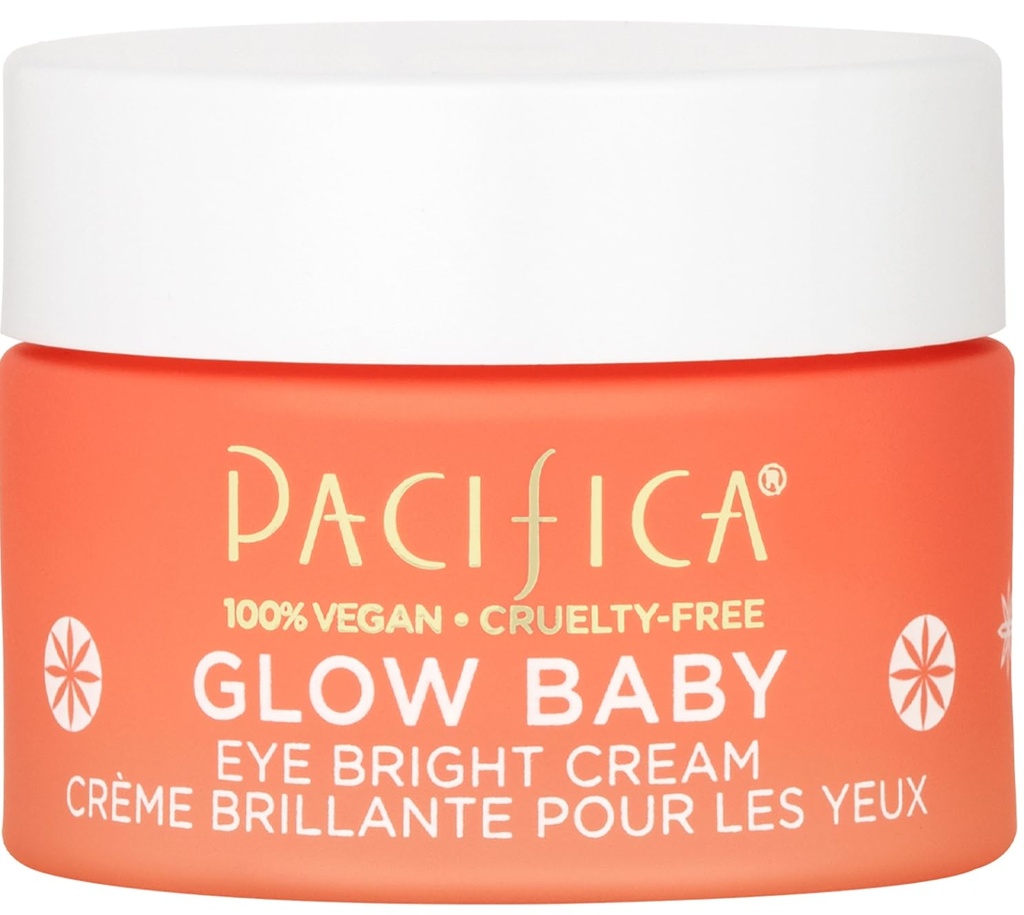 Pacifica Glow Baby Brightening Eye Cream – Vitamina C Under Eye Cream para círculos escuros & Puffiness, brilho de olho infundido em cafeína para olhos cansados Fragrance-Free 0,5 oz limpo Vegan Dermatologista testado