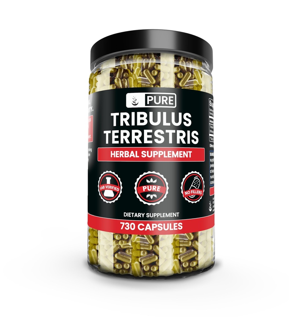 Ingredientes originais puros Tribulus Terrestris, Nenhum magnésio ou enchimento de arroz, sempre puro, laboratório verificado (730 cápsulas)