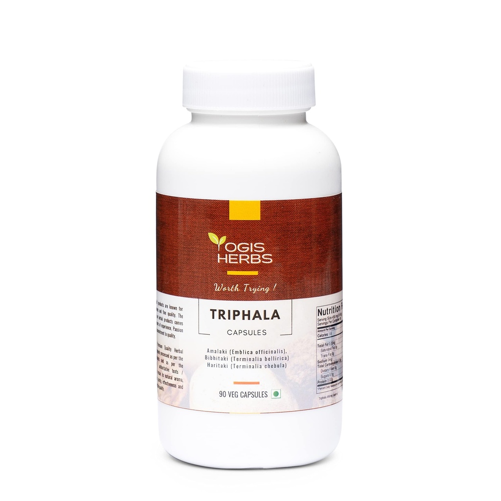 YOGIS HERBS Triphala Cápsulas Amalaki (Emblica Officinalis), Bibhitaki (Terminalia Bellirica) e Haritaki (Terminalia Chebula) 90 Veg Cápsulas
