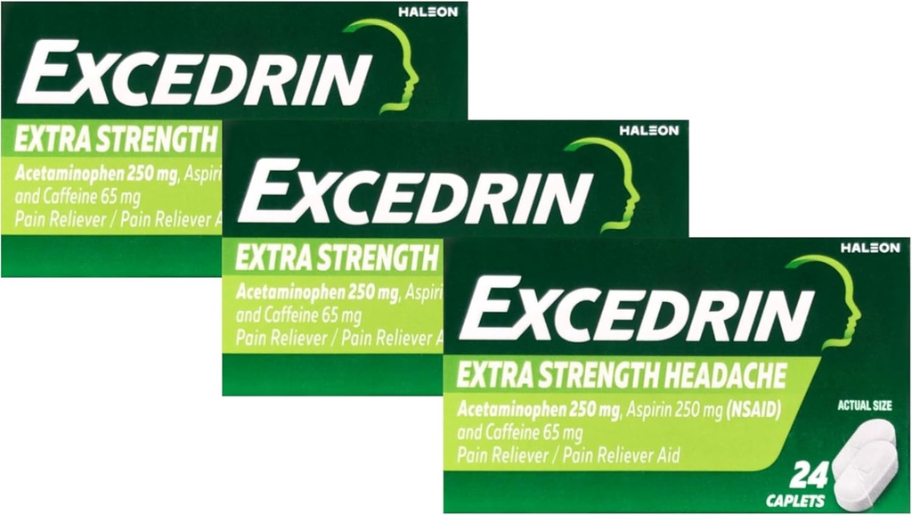 Cápsulas de alívio da dor excedrina, dosagem extra 24 Ea (embalagem de 3)