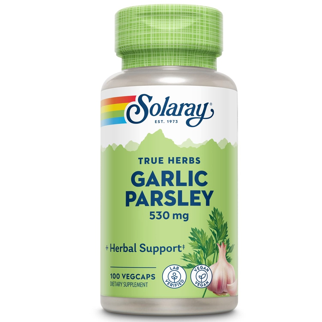 SOLARAY Bolbo de alho & folha de salsa 530mg ; saudável Cardiovascular e Imune Sistema de Apoio à função      , Não-GMO, Vegan & Lab verificado , 100 VegCaps